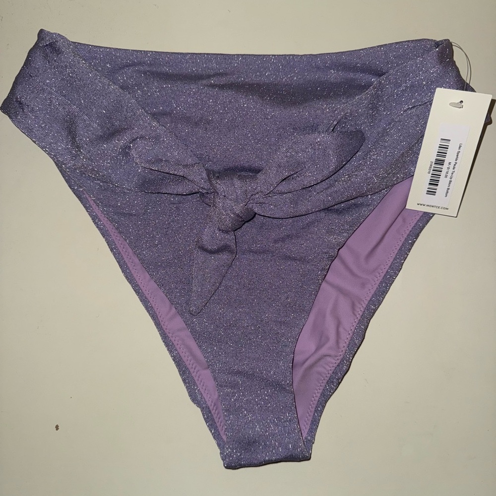 NWT Gorgeous Montce Shimmery Lavender Two-Piece Bikini (S top + M bottom) - Picture 3 of 5
